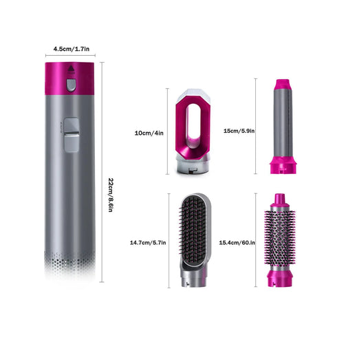 5-In-1 Hot Air Brush with Detachable Brush Heads for Straightening, Curling, and Styling