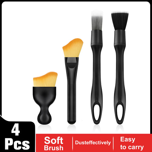 Car Detailing Brush Set of 4 - Soft Hair Brushes for Interior & Exterior Cleaning, Wheel Cleaner & Leather Seat Vent Dust Brush for Auto Detailing, Washing, and Care